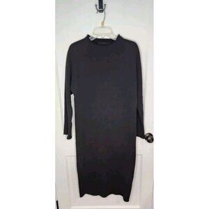 Frank&Eileen Isabelle Funnel Neck Dress Triple Fleece Black Size Small Raw Hem
